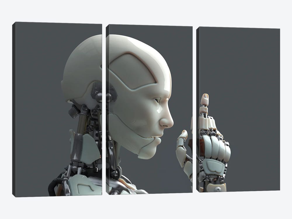 Robot Warning by Mike Kiev 3-piece Canvas Artwork