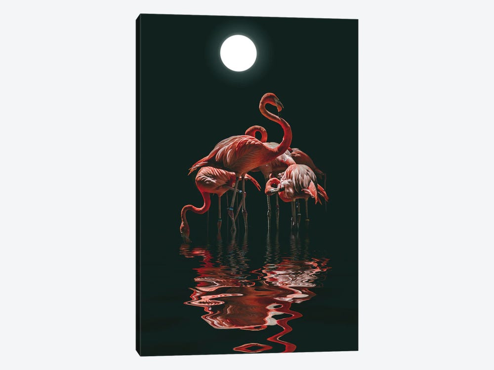 Flamingo On A Moonlit Night by Mike Kiev 1-piece Canvas Artwork