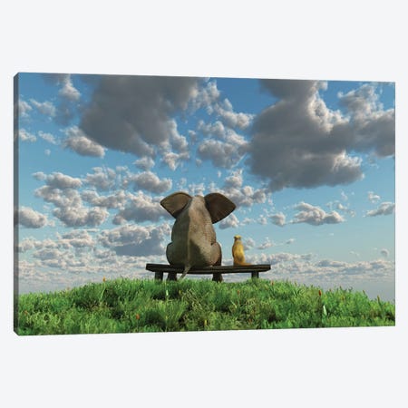 Elephant And Dog Are Sitting On A Meadow Canvas Print #MII18} by Mike Kiev Canvas Artwork