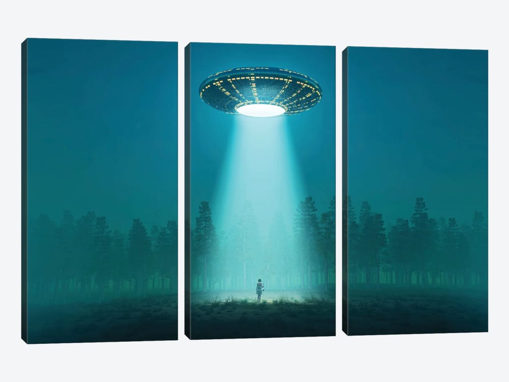 Flying Saucer At Night by Mike Kiev 3-piece Canvas Art Print
