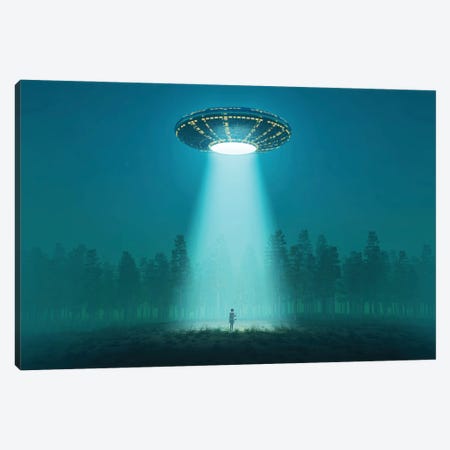 Flying Saucer At Night Canvas Print #MII200} by Mike Kiev Canvas Artwork