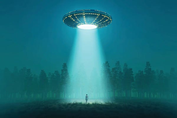 Mike Kiev: Flying Saucer At Night by Mike Kiev