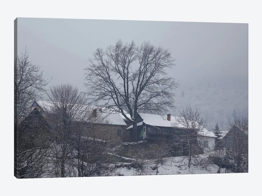 Carpathian Village In Winter Fog by Mike Kiev 1-piece Canvas Art