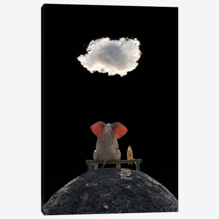 Elephant And Dog Sit On The Mountain And Look At The Cloud Canvas Print #MII205} by Mike Kiev Canvas Art Print