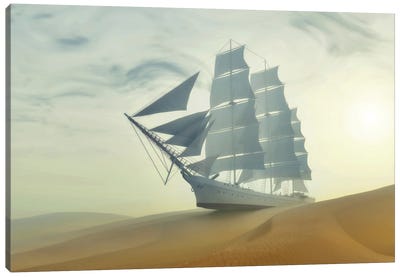 Sailboat In The Desert Canvas Art Print - Mike Kiev