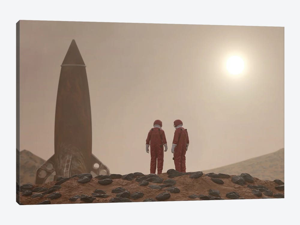 Two Astronauts On The Surface Of Mars by Mike Kiev 1-piece Art Print