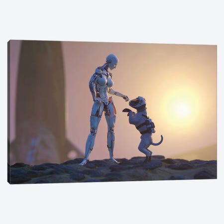 A Robot Playing With A Dog On The Surface Of Mars Canvas Print #MII216} by Mike Kiev Canvas Wall Art