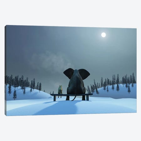 Elephant And Dog At Christmas Night Canvas Print #MII21} by Mike Kiev Canvas Print