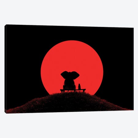 Elephant And Dog Look At The Red Moon Canvas Print #MII229} by Mike Kiev Canvas Art