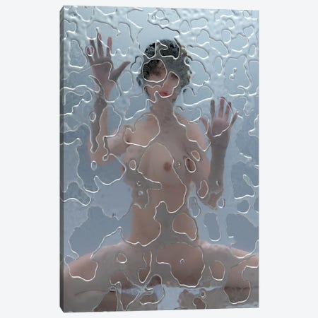 Naked Woman Hiding Behind Wet Glass Canvas Print #MII240} by Mike Kiev Canvas Art