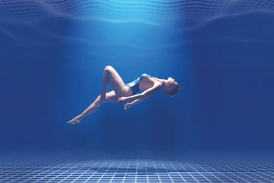 Woman Floating In The Digital Ocean by Mike Kiev art print