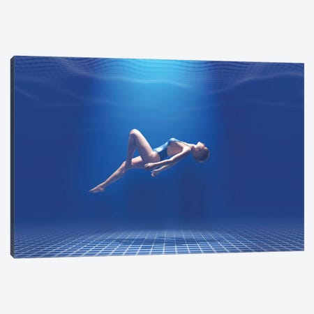 Woman Floating In The Digital Ocean Canvas Print #MII248} by Mike Kiev Canvas Artwork