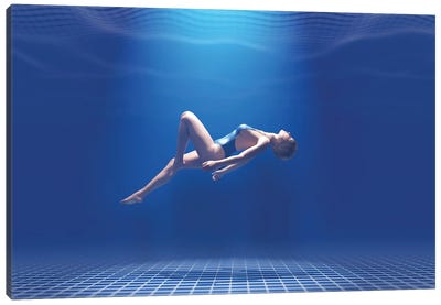 Woman Floating In The Digital Ocean Canvas Art Print - Mike Kiev