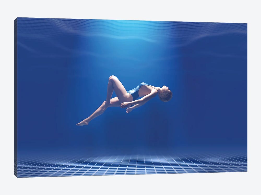 Woman Floating In The Digital Ocean by Mike Kiev 1-piece Canvas Art Print