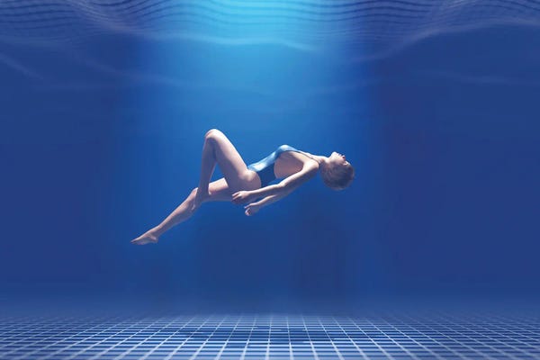 Mike Kiev: Woman Floating In The Digital Ocean by Mike Kiev