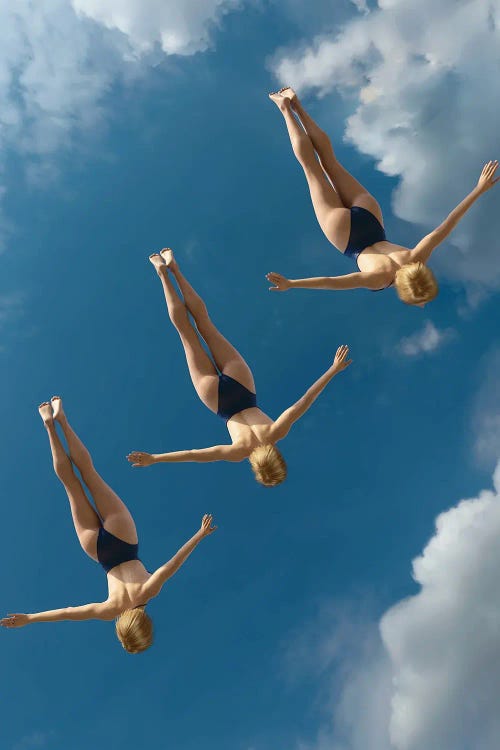 Three Women Jump Into The Water From A Height I