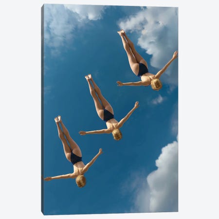 Three Women Jump Into The Water From A Height I Canvas Print #MII250} by Mike Kiev Art Print