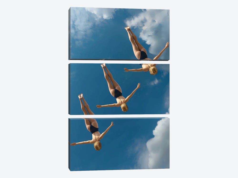 Three Women Jump Into The Water From A Height I by Mike Kiev 3-piece Canvas Art
