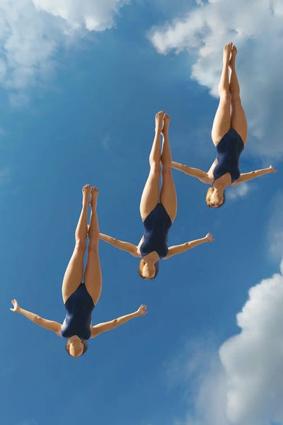 Three Women Jump Into The Water From A Height II by Mike Kiev art print