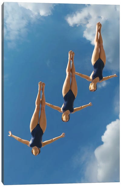 Three Women Jump Into The Water From A Height II Canvas Art Print - Mike Kiev