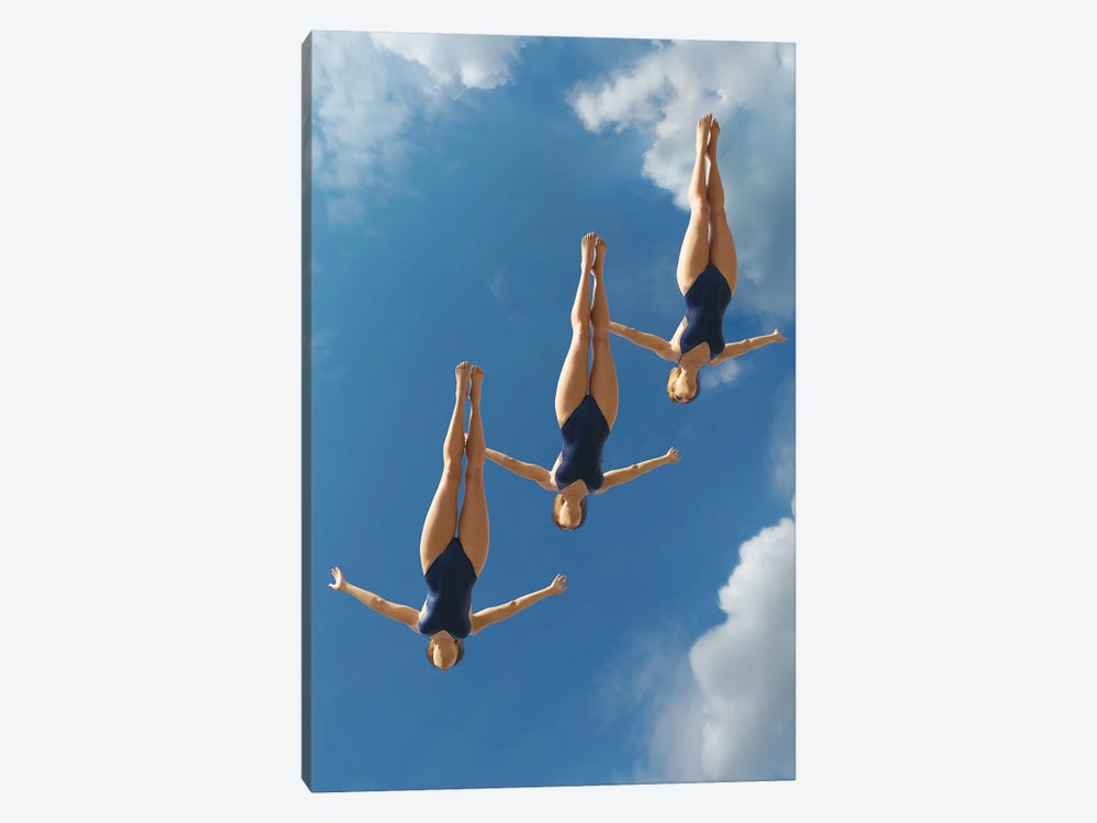 Three Women Jump Into The Water From A Height II by Mike Kiev 1-piece Canvas Print