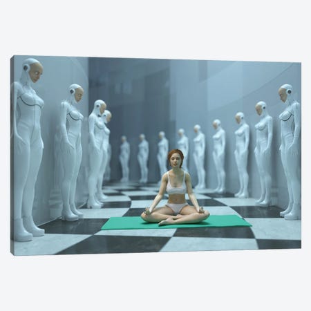 Woman Meditating In A Futuristic Interior Canvas Print #MII256} by Mike Kiev Canvas Wall Art