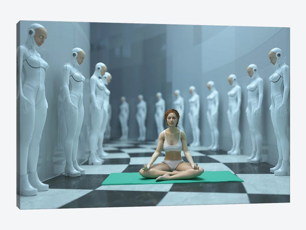 Woman Meditating In A Futuristic Interior by Mike Kiev 1-piece Canvas Wall Art