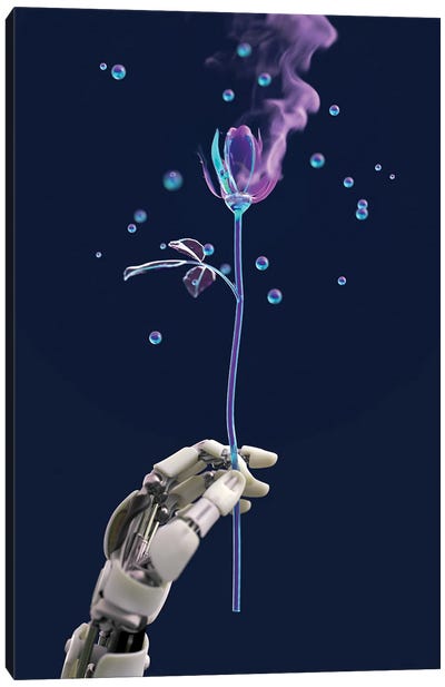 Robot Hand Holding An Artificial Flower III Canvas Art Print - Mike Kiev