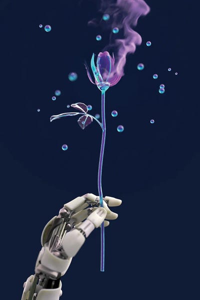 Mike Kiev: Robot Hand Holding An Artificial Flower III by Mike Kiev
