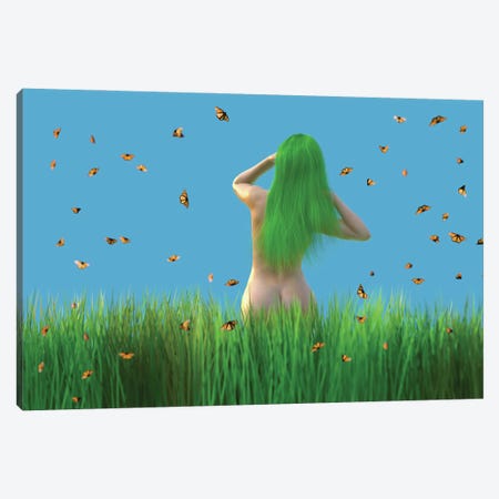 Woman With Green Hair Stands On A Meadow Canvas Print #MII267} by Mike Kiev Canvas Art Print