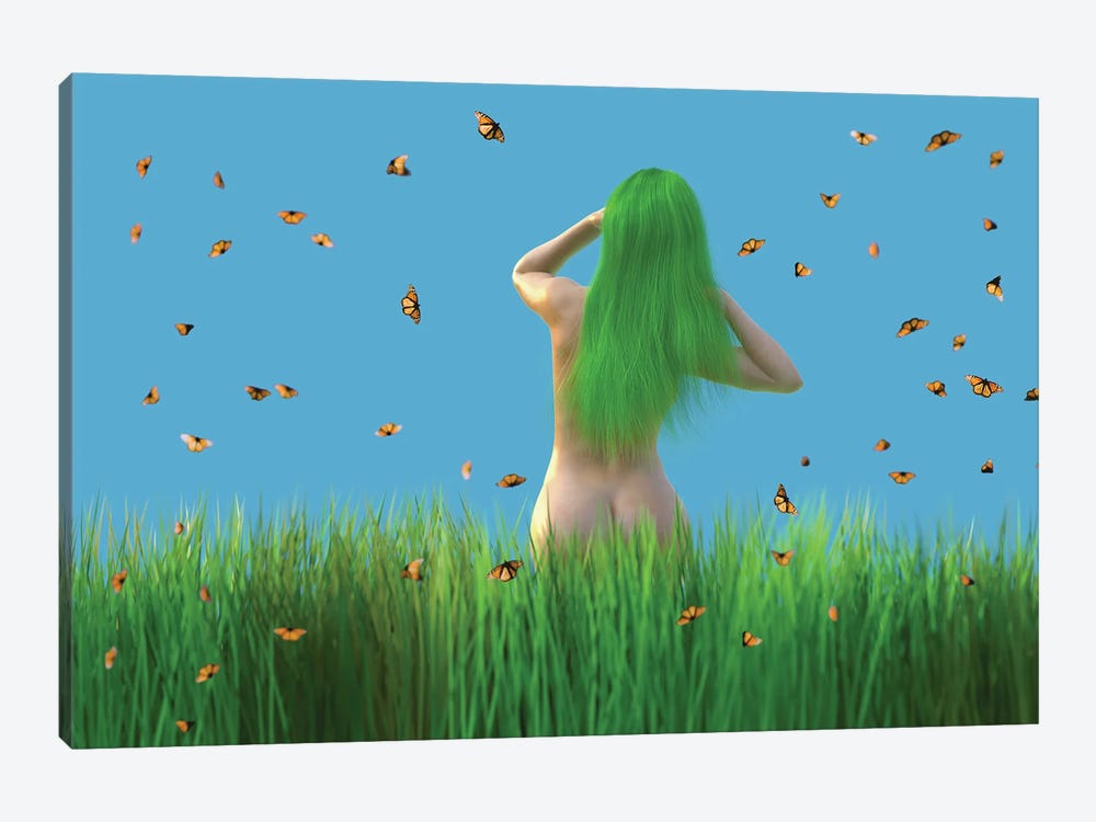 Woman With Green Hair Stands On A Meadow by Mike Kiev 1-piece Canvas Art