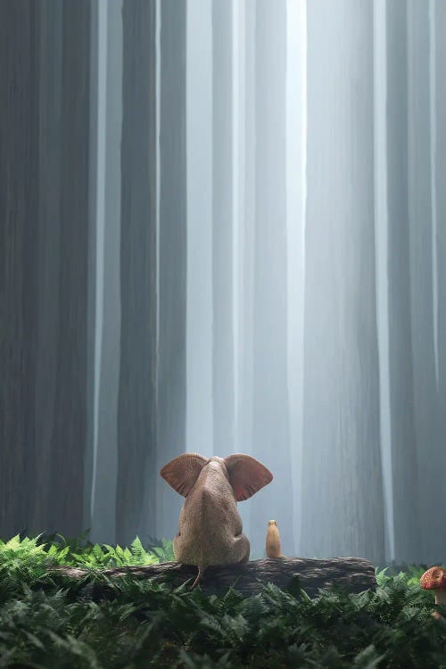 Elephant And Dog Sit In The Deep Forest II