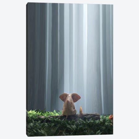 Elephant And Dog Sit In The Deep Forest II Canvas Print #MII276} by Mike Kiev Canvas Wall Art