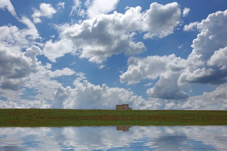 Rural Landscape With River And Clouds