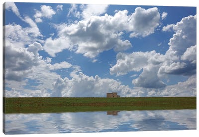 Rural Landscape With River And Clouds Canvas Art Print - Mike Kiev