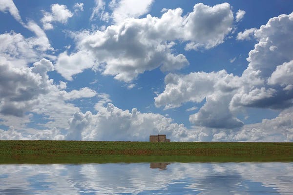 Mike Kiev: Rural Landscape With River And Clouds by Mike Kiev