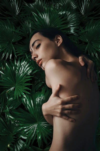 Sensual Girl On Wet Foliage by Mike Kiev canvas print