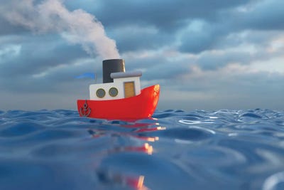 Cartoon Ship Sailing On The Sea I by Mike Kiev multi panel art