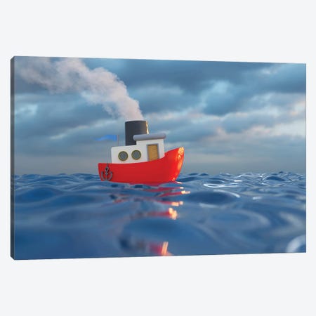 Cartoon Ship Sailing On The Sea I Canvas Print #MII292} by Mike Kiev Art Print
