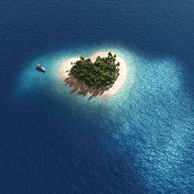 Aerial View Of Heart Shape Tropical Island by Mike Kiev metal wall art