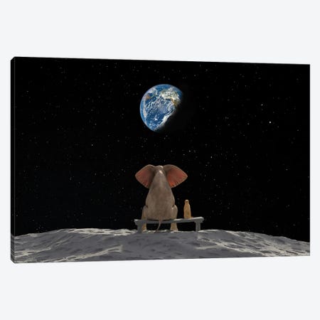 Elephant And Dog Sit On The Moon Canvas Print #MII316} by Mike Kiev Canvas Print