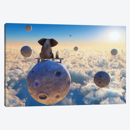 Elephant And Dog Flying On A Small Planet Canvas Print #MII321} by Mike Kiev Canvas Print