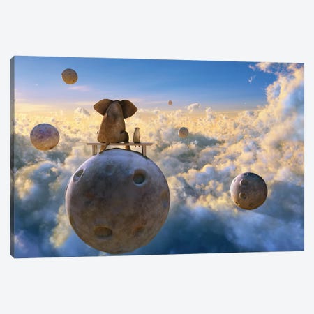Elephant And Dog Flying On A Small Planet II Canvas Print #MII322} by Mike Kiev Canvas Print