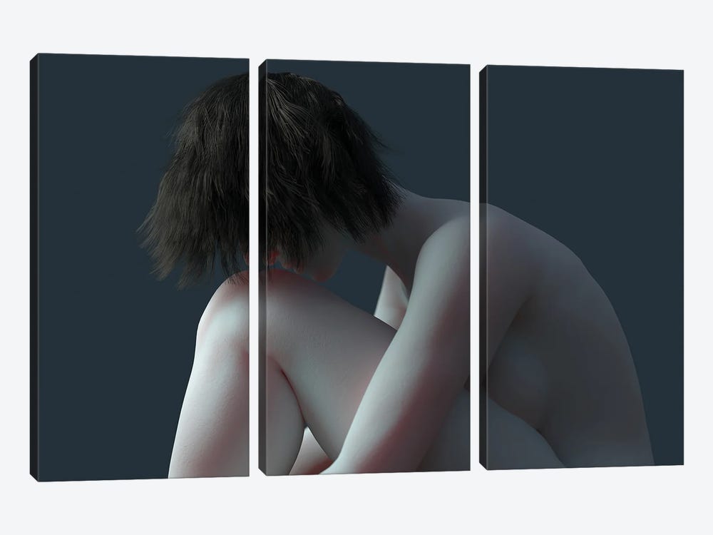 Naked Woman In The Twilight by Mike Kiev 3-piece Canvas Wall Art