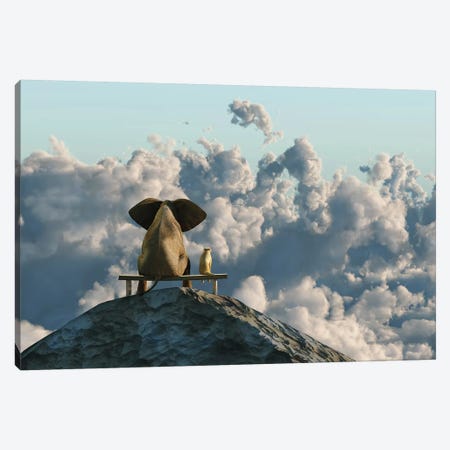 Elephant And Dog Sit On A Mountain Top Canvas Print #MII32} by Mike Kiev Canvas Wall Art