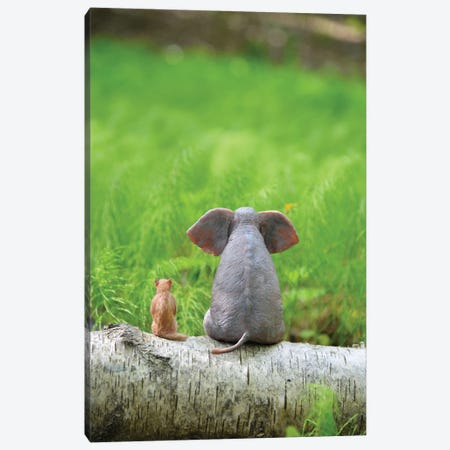 Elephant And Dog Sit On A Green Meadow Canvas Print #MII330} by Mike Kiev Canvas Art