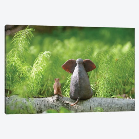 Elephant And Dog Sit On A Green Meadow II Canvas Print #MII331} by Mike Kiev Canvas Art