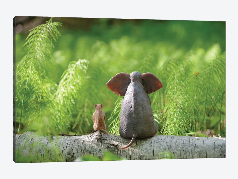 Elephant And Dog Sit On A Green Meadow II by Mike Kiev 1-piece Canvas Artwork