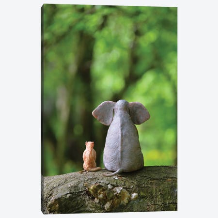 Elephant And Dog Sitting In The Forest Canvas Print #MII332} by Mike Kiev Canvas Art