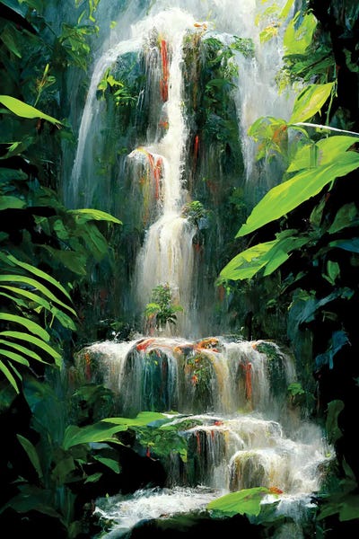 Jungle Waterfall II by Mike Kiev art print